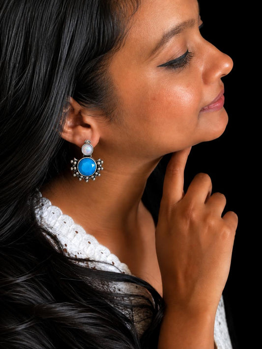 Monalisa Stone Oxidized Floral Earring