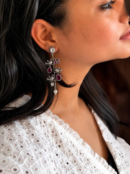 Monalisa Stone Birds Silver Replica Earring