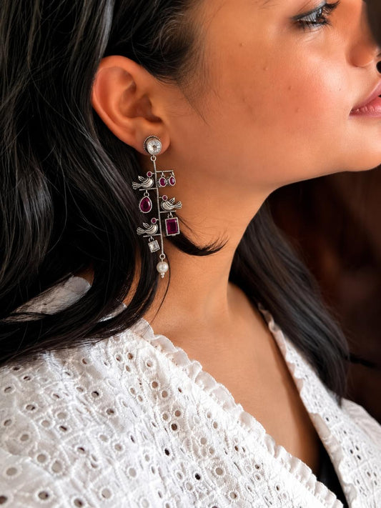 Monalisa Stone Birds Silver Replica Earring
