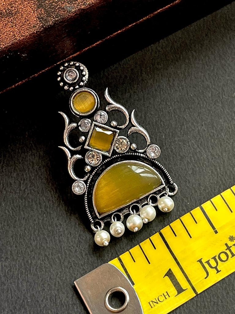 Black Polish Antique look with Monalisa stone Earring