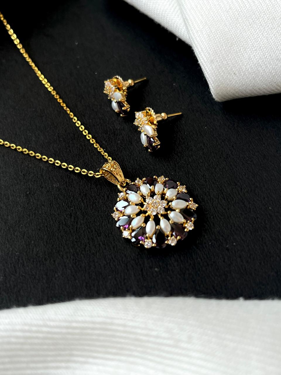 AD with Pearl Pendant Necklace with Earring set