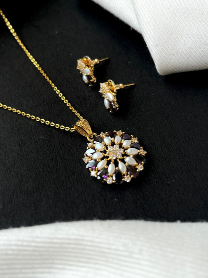 AD with Pearl Pendant Necklace with Earring set