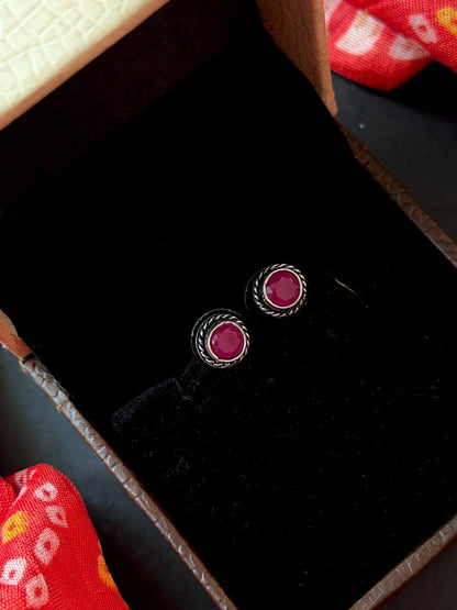 Set of 2 Oxidized Monalisa Stone Studs with One Oxidized Jhumki Earring