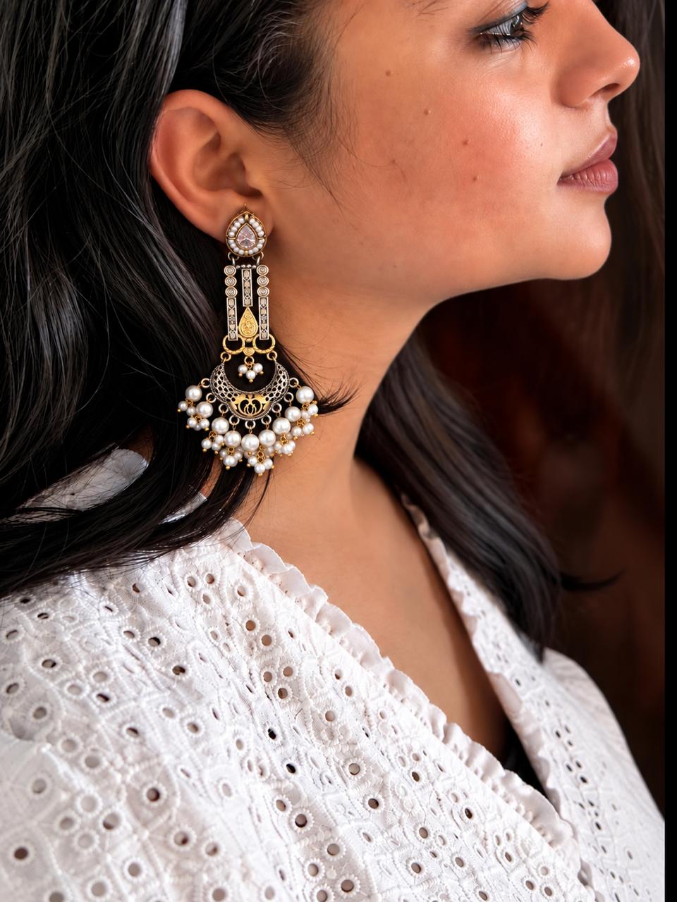 Dual Tone Beaded Partywear Earring