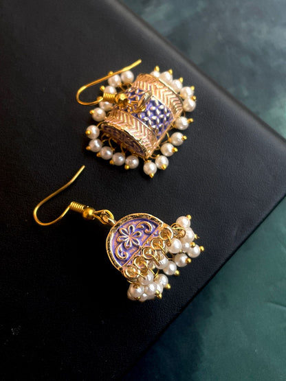 Meenakari Box Shape Double colour Earring