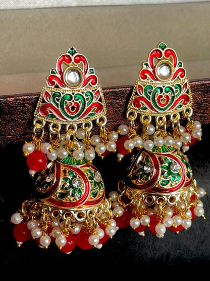 Meenakari Stone beads Jhumka Earring