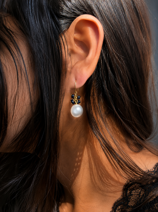 Semi Precious Pearl and Cheed 92.5 Silver with Gold Plating Earring