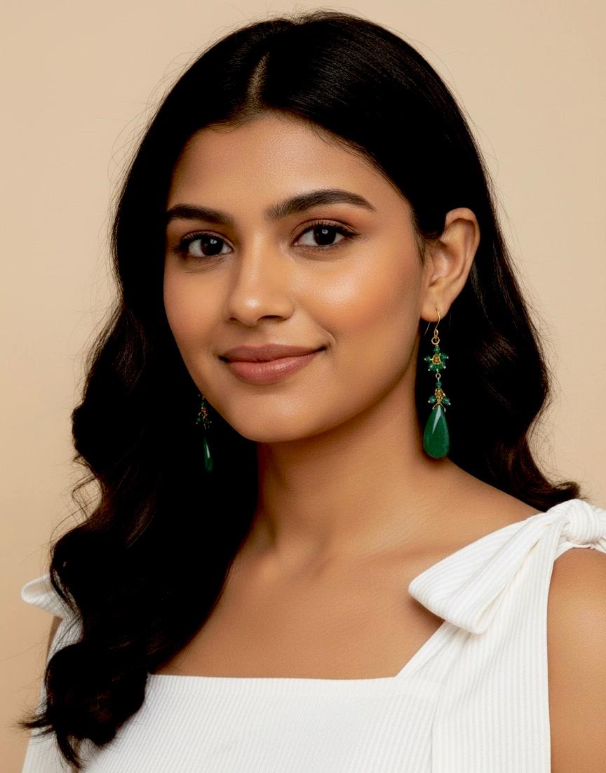 Natural Stone Gold Plated 92.5 Silver Earring