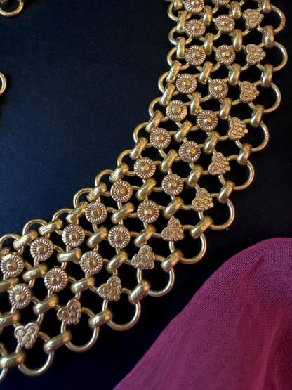 Golden Look alike Choker with Adjustable Dori and Earring set