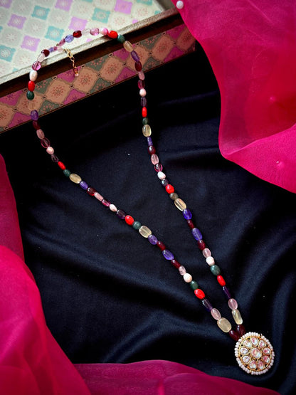 Pachi Kundan Pendant Navratan Mala