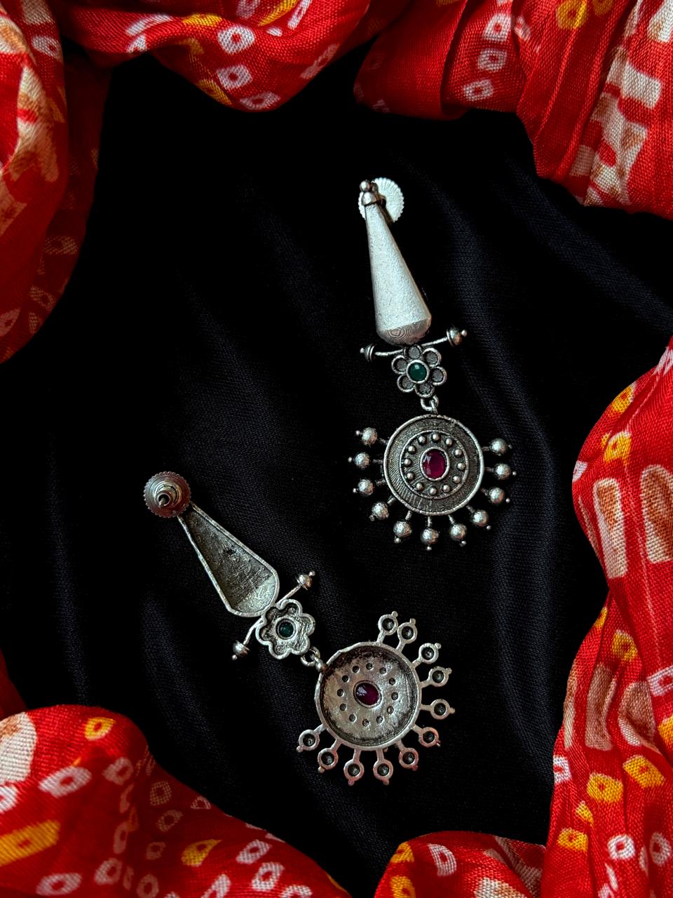 Oxidized Long Ethnic Earring