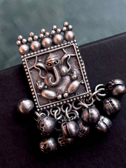 Lord Ganesha Black Polish Antique Stud Earring