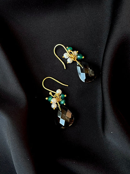 Smoky Quartz Stone Gold Plated 92.5 Silver Earring