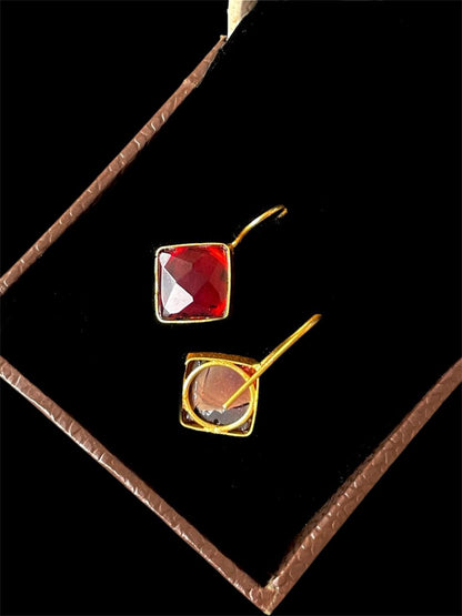 Cut Stone Square Golden Stud Earring