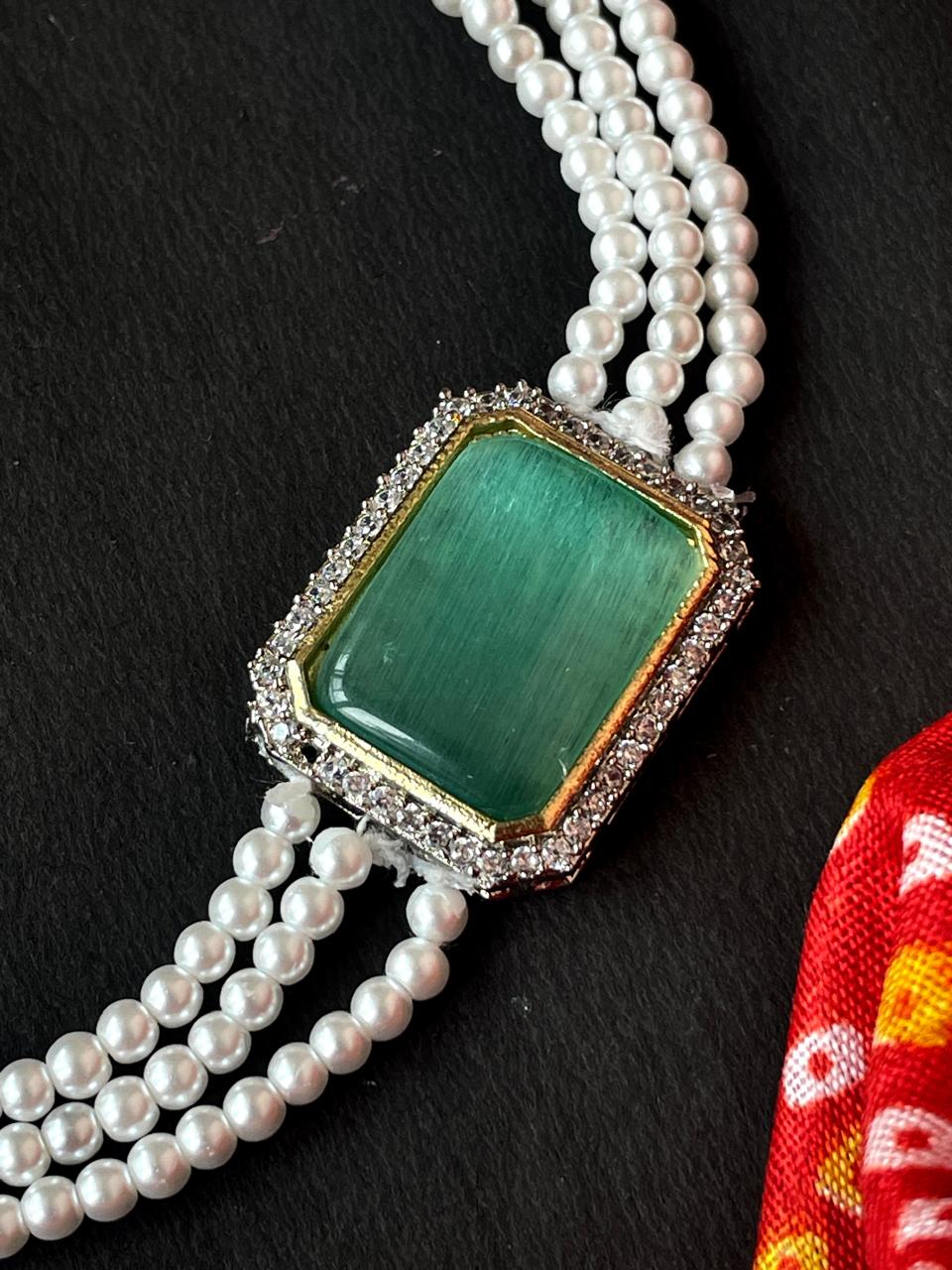 Monalisa with AD stone Pendant Beaded Mala Choker