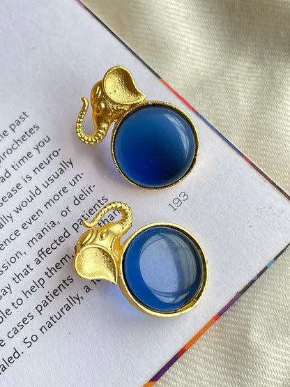 Monalisa Stone Elephant Shape Golden Stud Earring