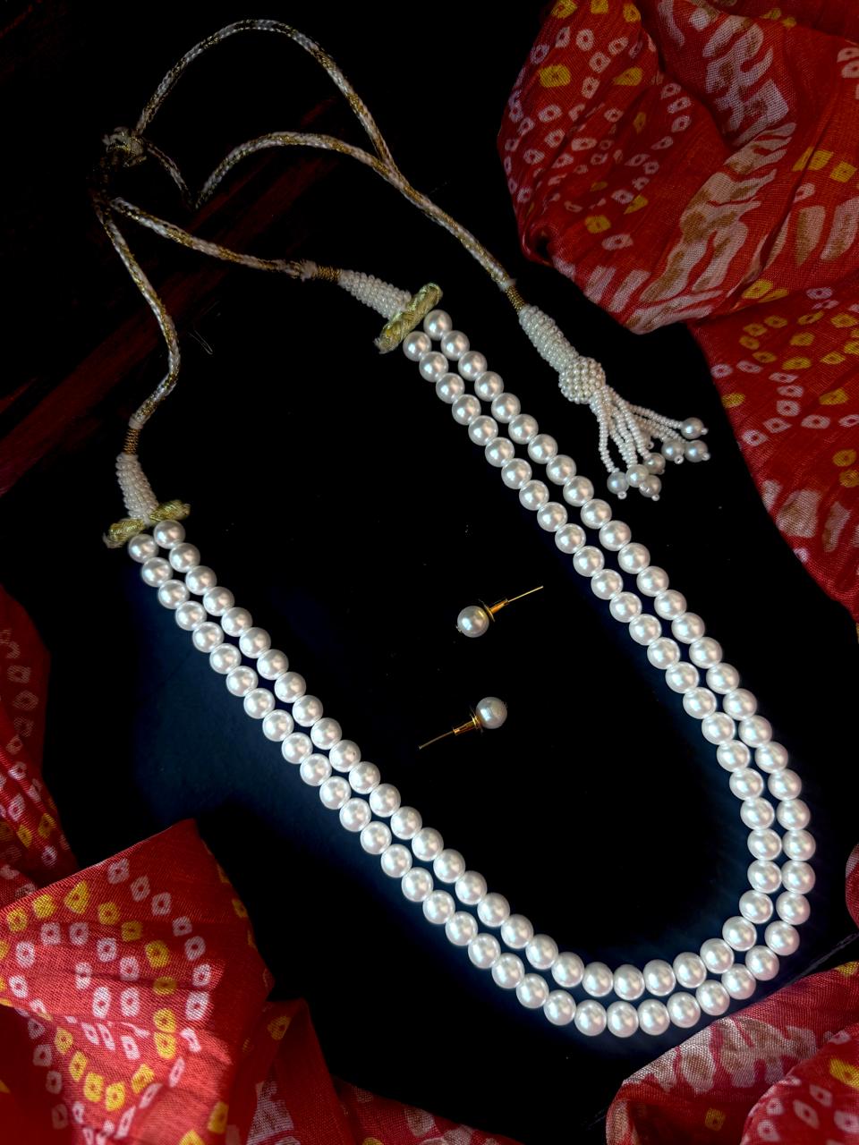 Shell Pearl Double Layered Mala with Earring Set