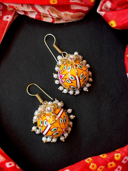 Meenakai Hand Painted Jhumka with Pachi Kundan Earring