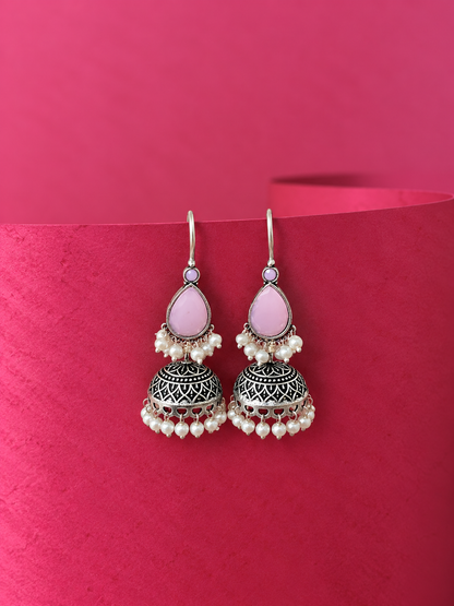 Monalisa Stone top with black polish jhumki Earring