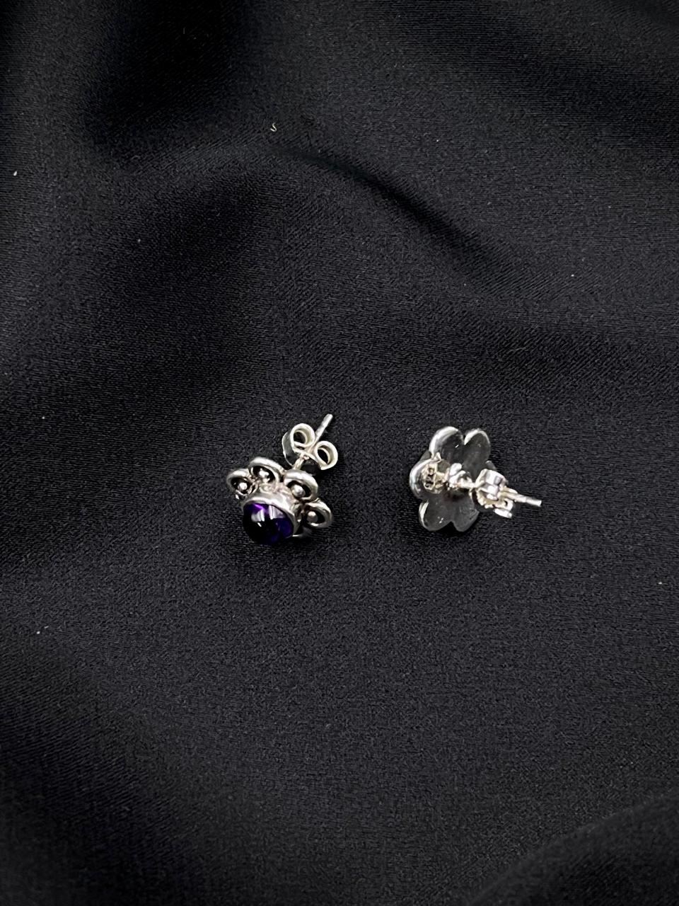 Semi Precious Stone 92.5 Silver Floral Stud Earring