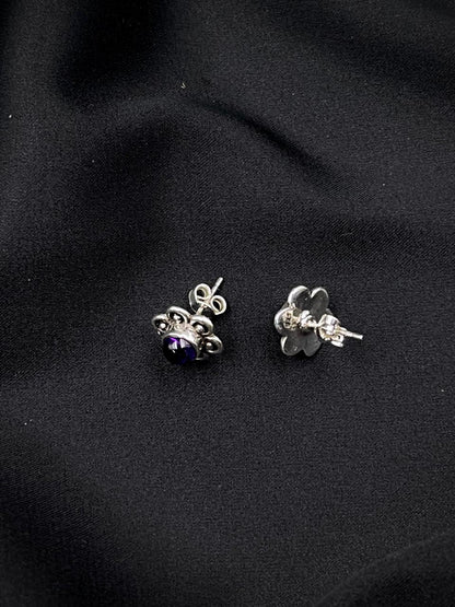 Semi Precious Stone 92.5 Silver Floral Stud Earring