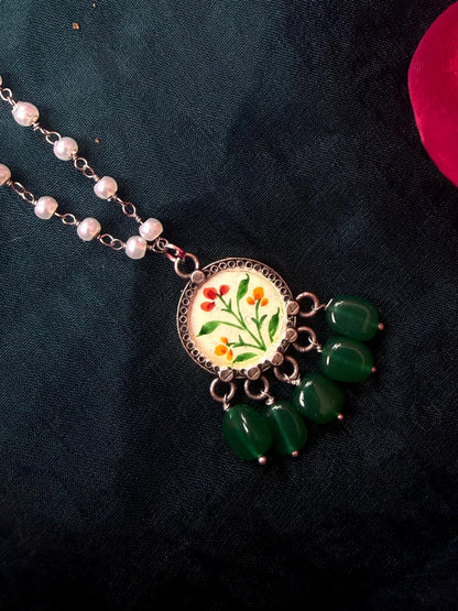 Hand Painted Pendant Beaded Chain Necklace