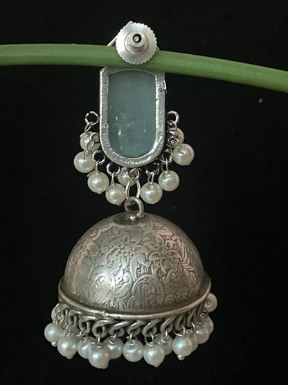 Monalisa Stone Top with Oxidized Heavy Dome Jhumka Earring