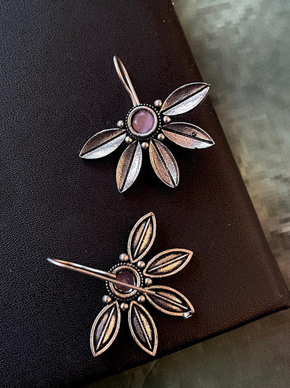 Half Flower Oxidized Ethnic Stud Earring