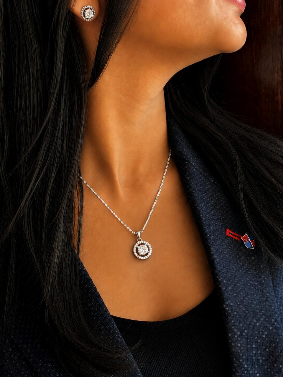 AD stone Pendant Chain Necklace with Earring set