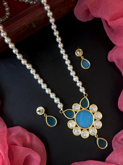 Monalisa Stone Shell Pearl Necklace with Earring set