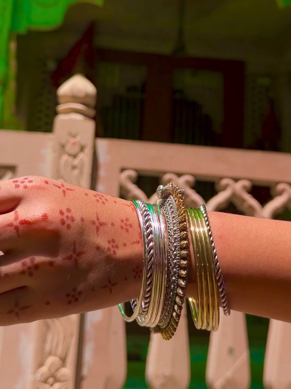 Silver and Golden Bangles with Dual Tone Kada set
