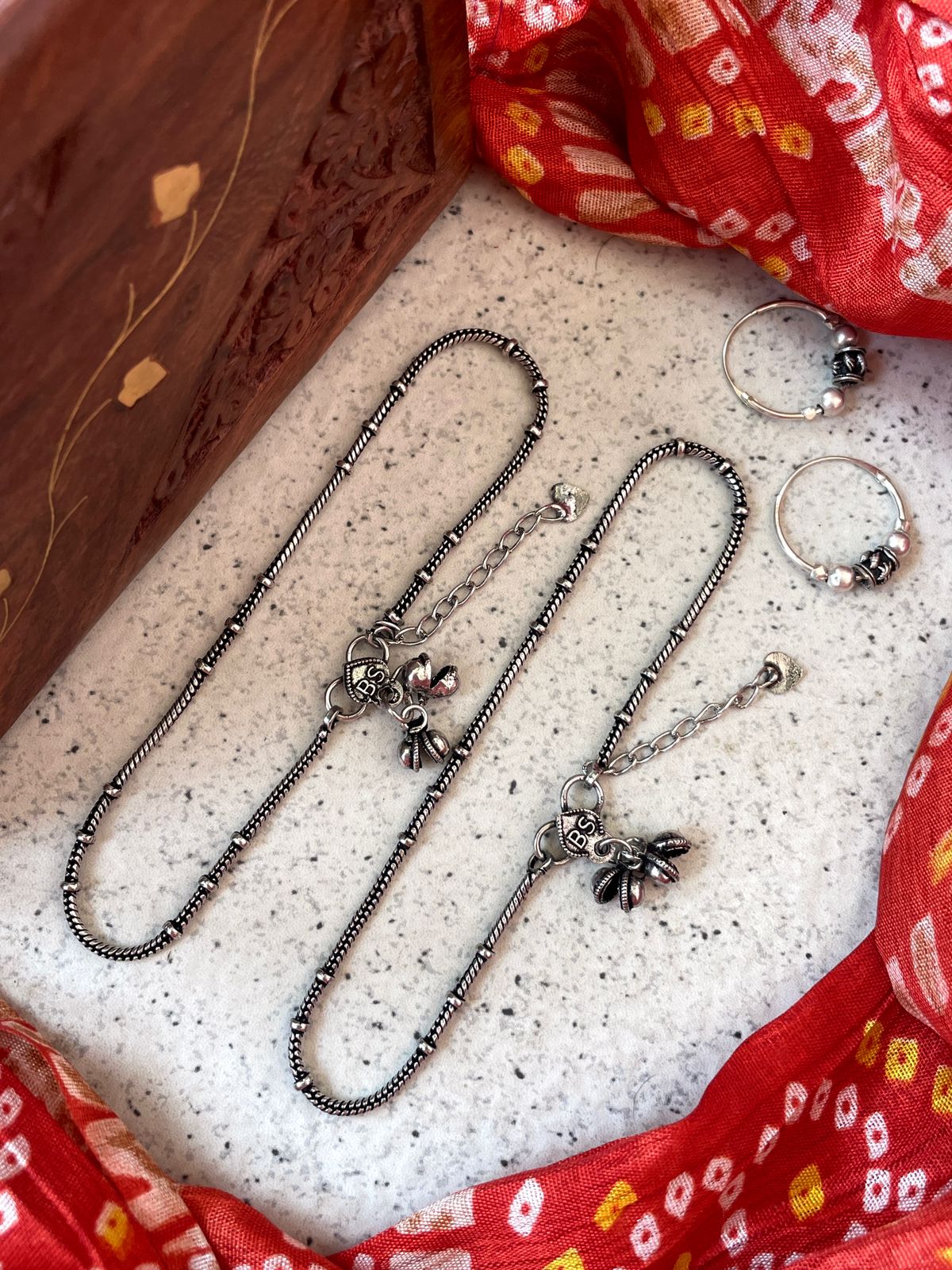 Oxidized Anklet and Earring set