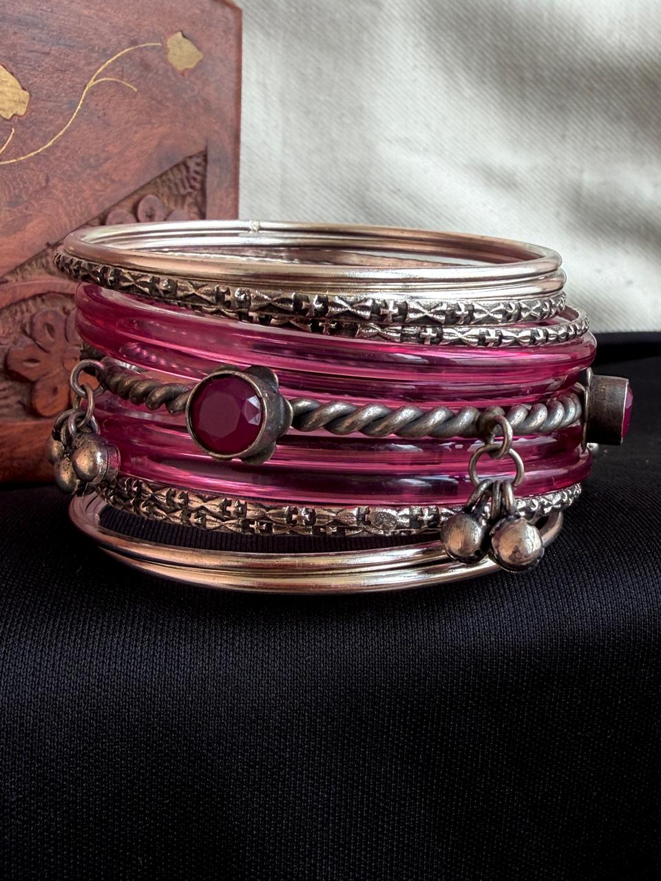 Acrylic Bangles with Metal Bangles set