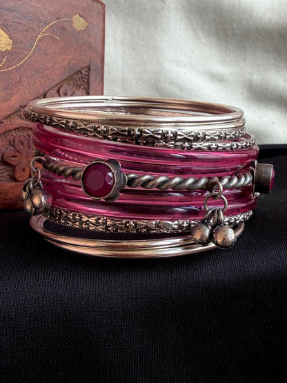 Acrylic Bangles with Metal Bangles set