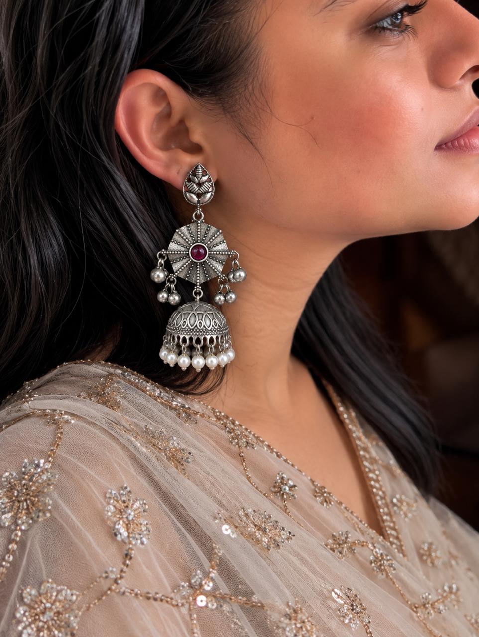 Oxidized Top with Jhumki Partywear Earring