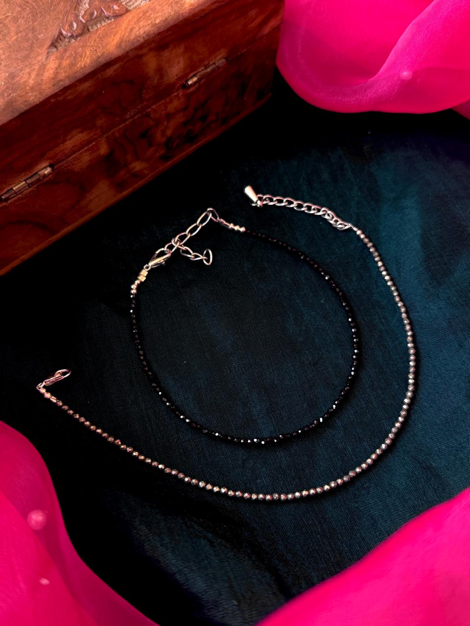Pyrite and Black Beaded Anklet