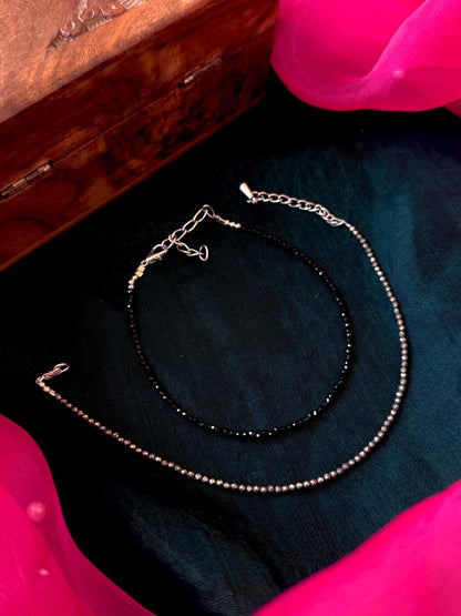 Pyrite and Black Beaded Anklet