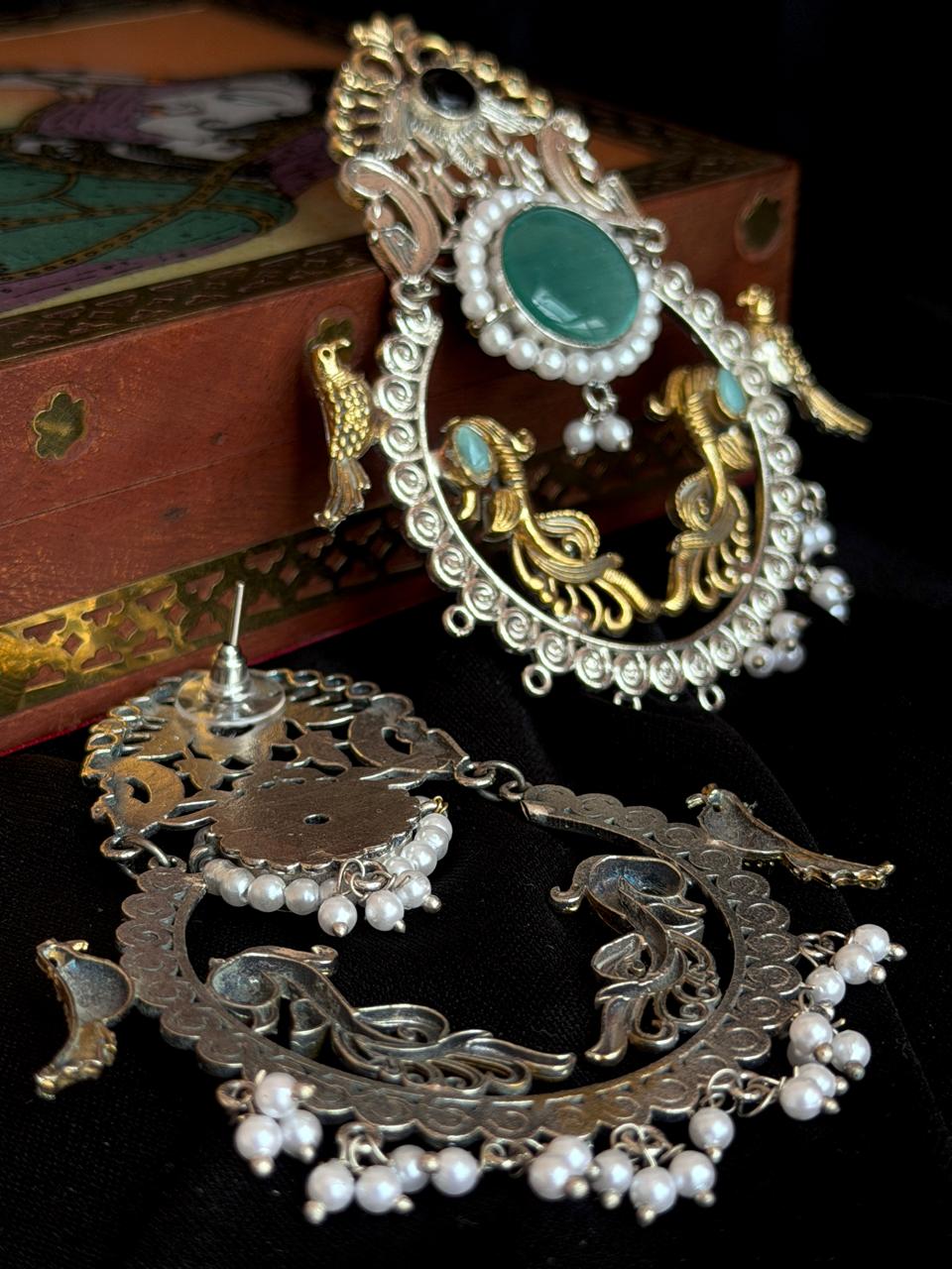 Monalisa Stone Dual Tone Big Partywear Earring