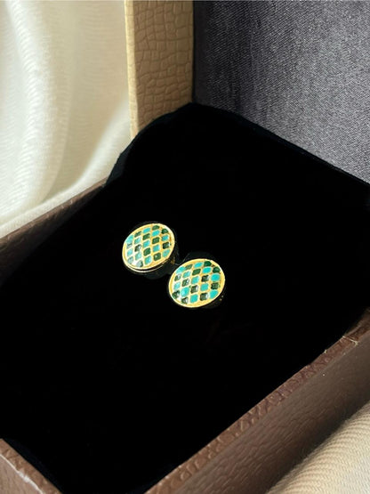 Gold-Plated Meenakari Checkered Small Stud Earring