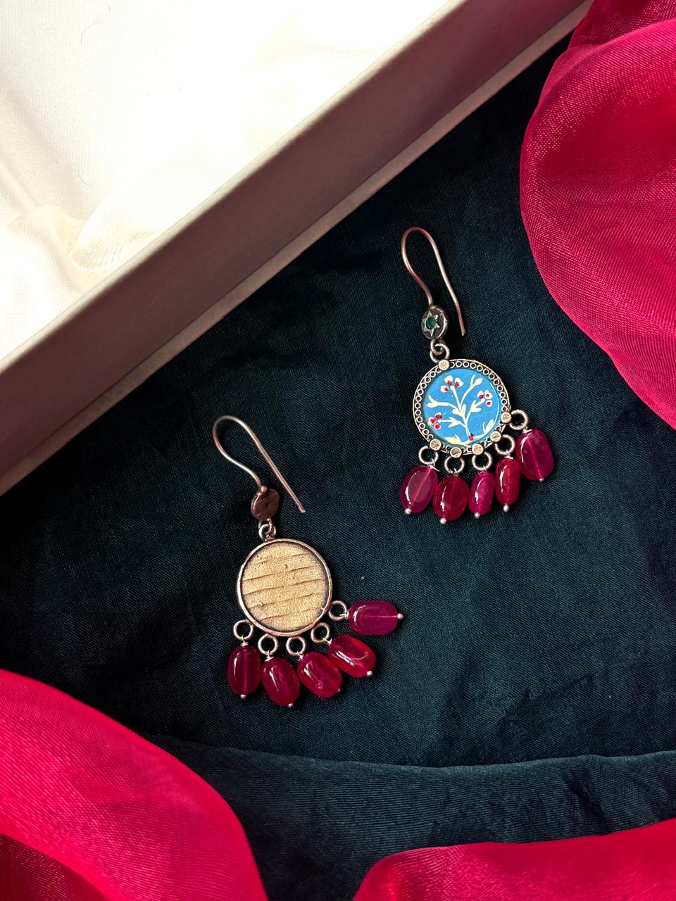 Hand Painted Beaded Oxidized Earring