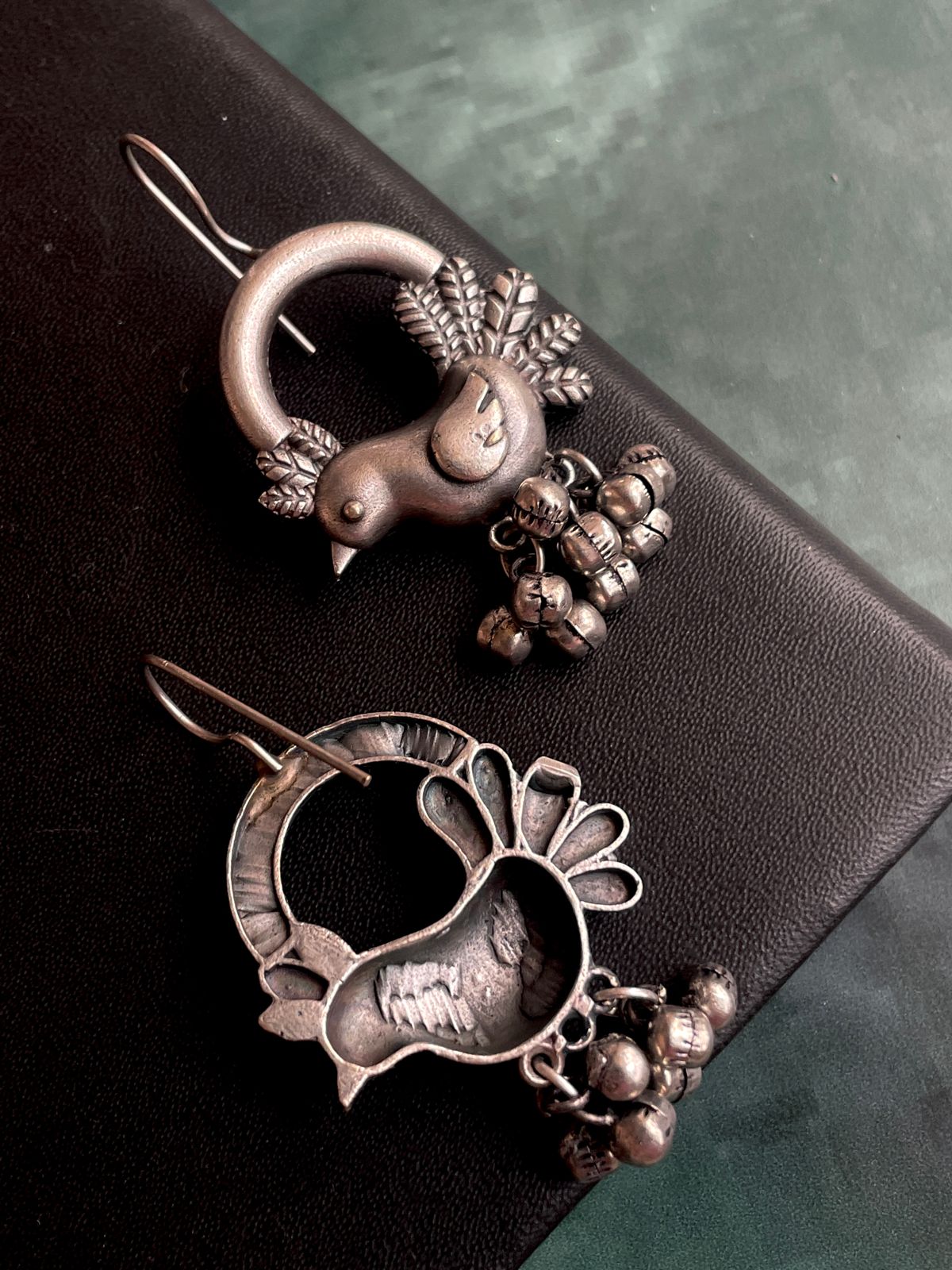 Bird Shape round Oxidized Earring with Ghunghroo