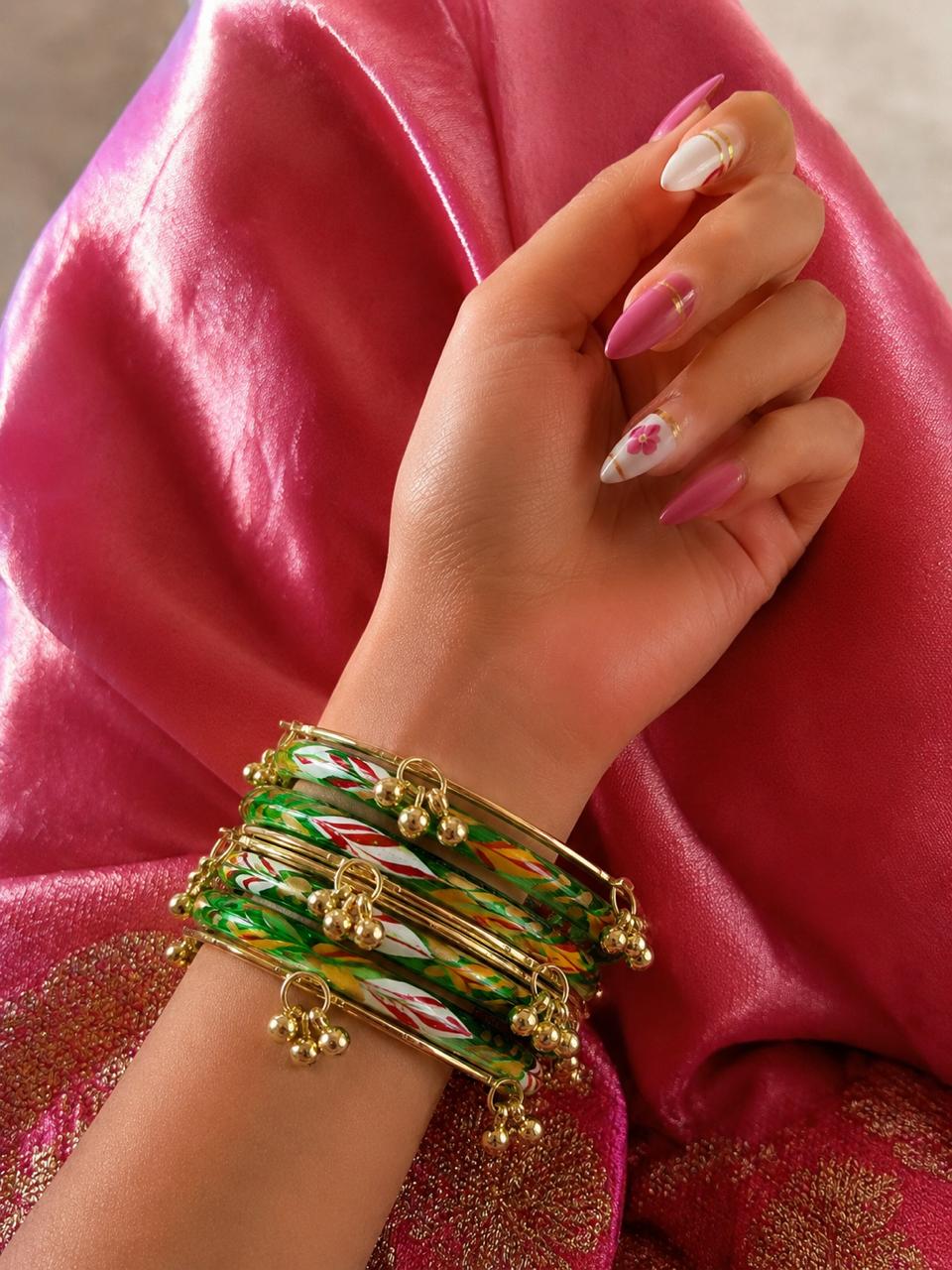 Glass Bangles with Metal Bangles set