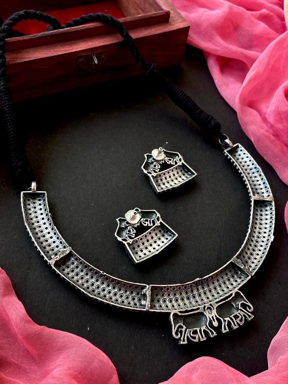 Oxidzied Choker with Earring (Elephant Shape) set