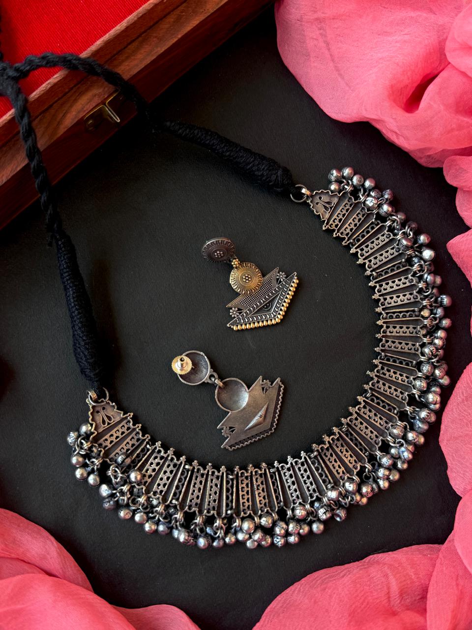 Dual Tone Choker Necklace with Earring Set