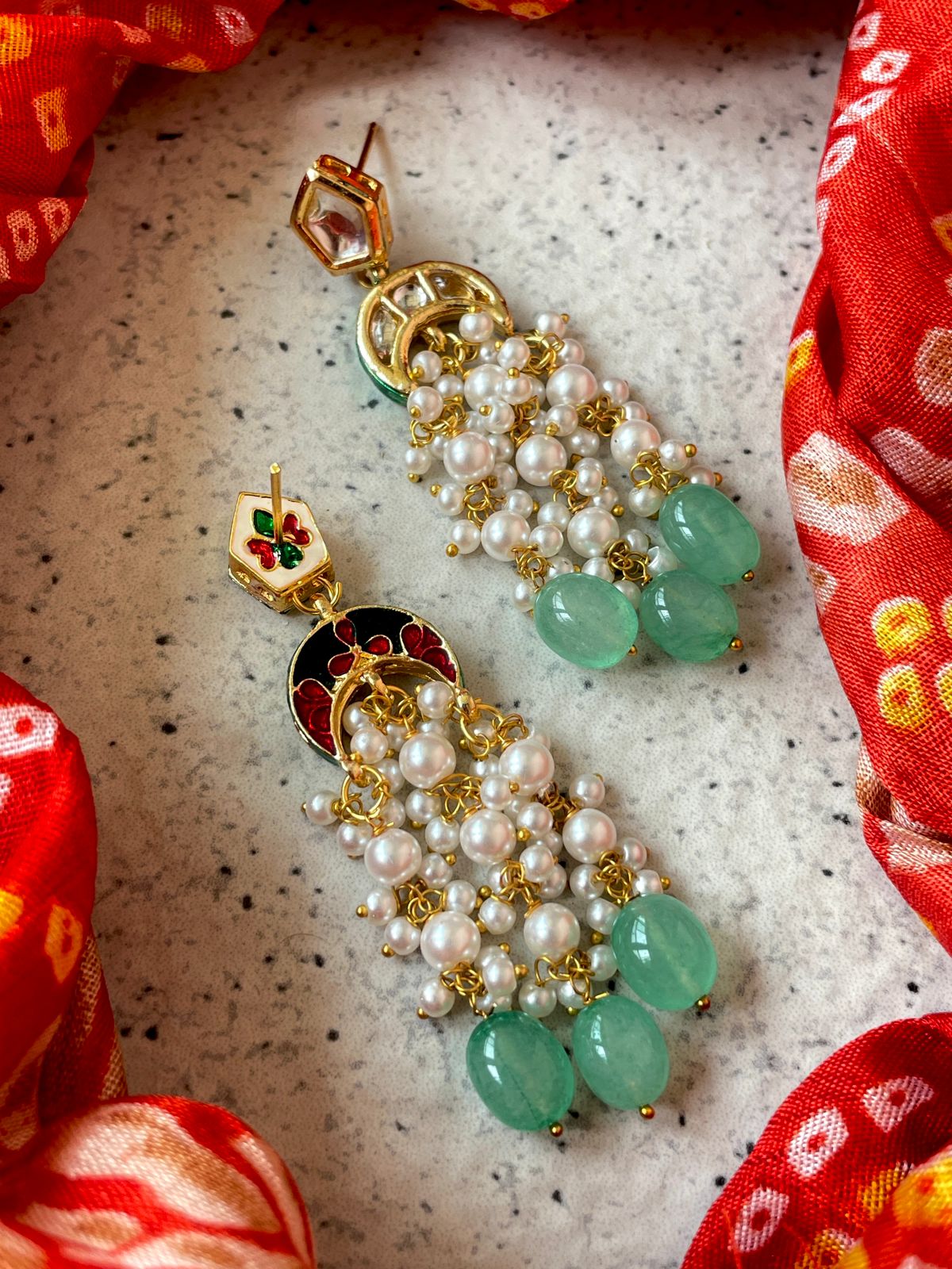 Kundan, Cheer and Glass Jade Stone Earring