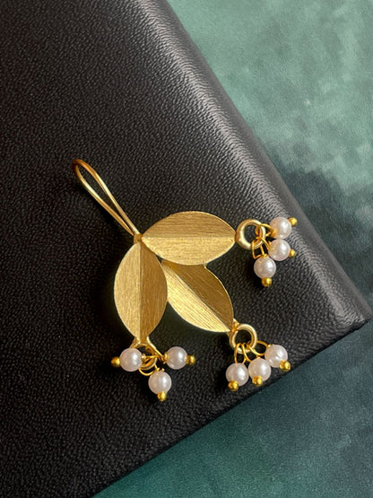 Three Leaf Golden Beaded Stud Earring