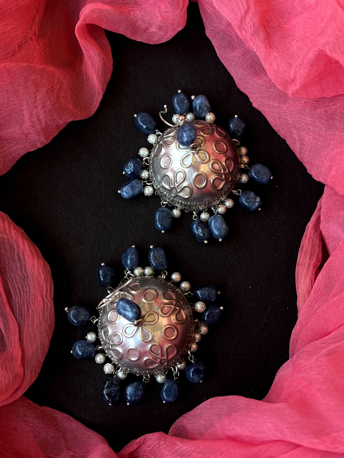 Stone Beads Oxidized Jhumki Partywear Earring