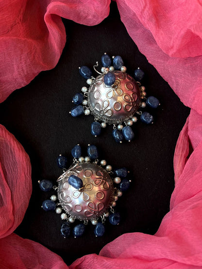 Stone Beads Oxidized Jhumki Partywear Earring