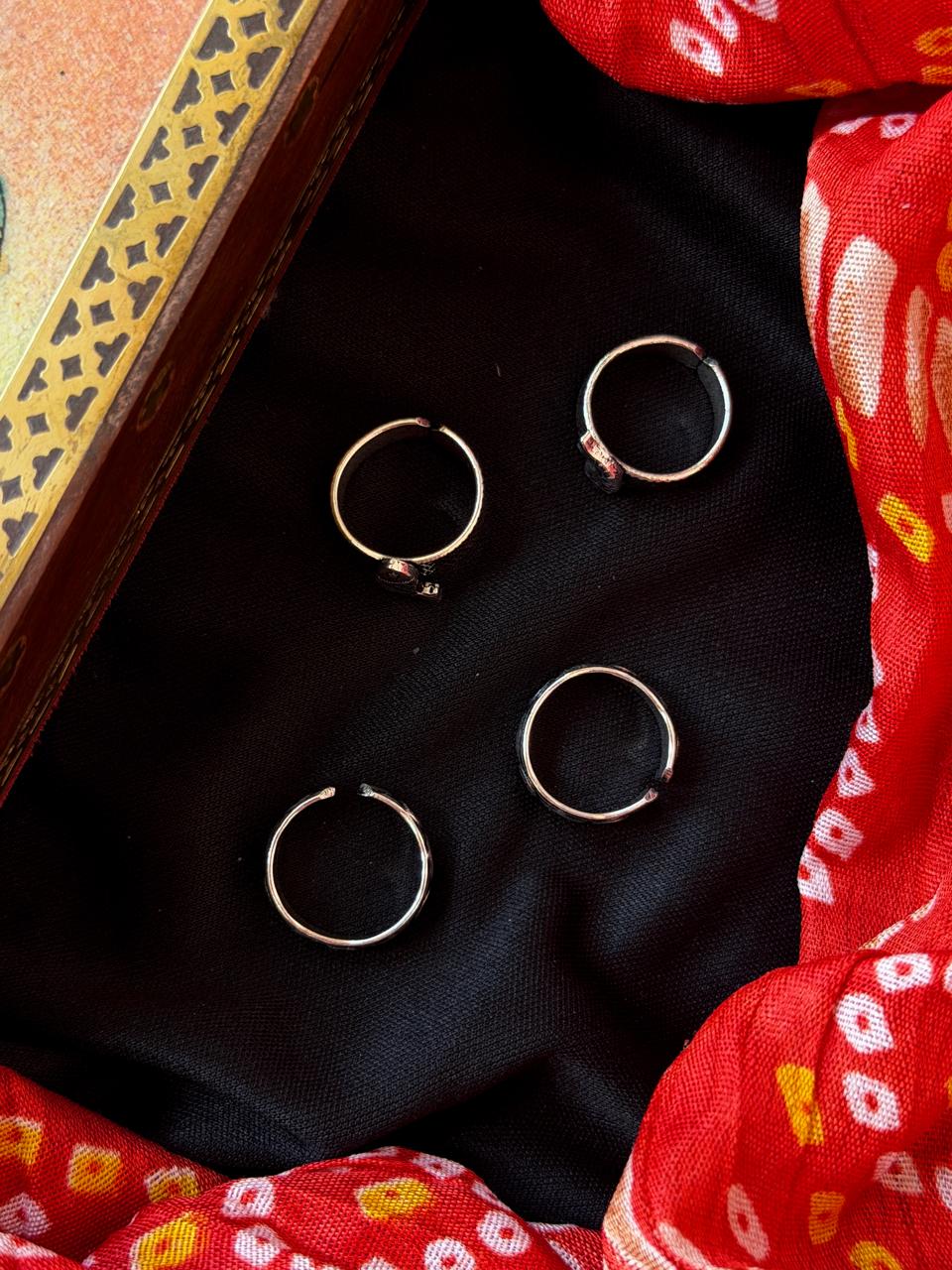 Silver Replica Oxidized Toe Ring (Set of 2 pairs)
