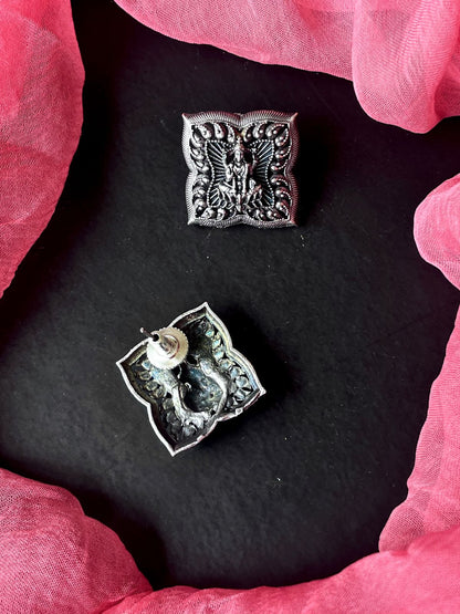 Oxidized Goddess Square shape Earring